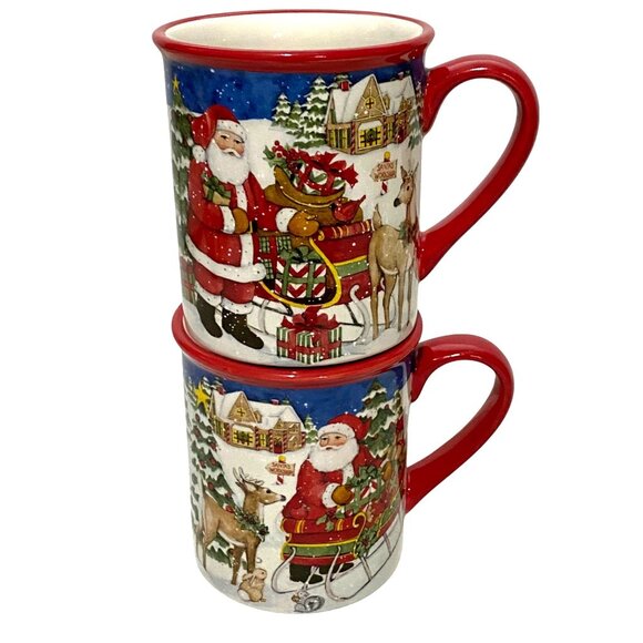 Susan Winget Santa Claus Christmas Mug Set of 4 Holiday Traditional Classic - Picture 2 of 8